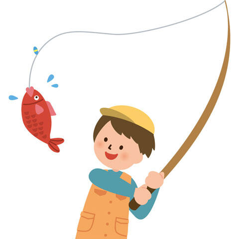 魚を釣り上げる男性