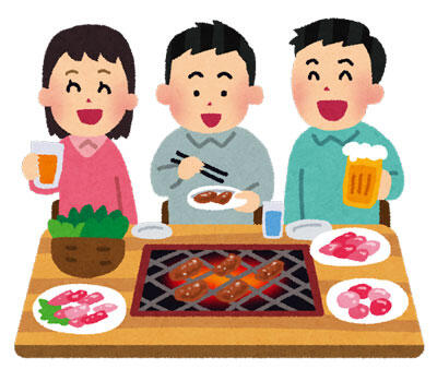 焼き肉を食べている人達