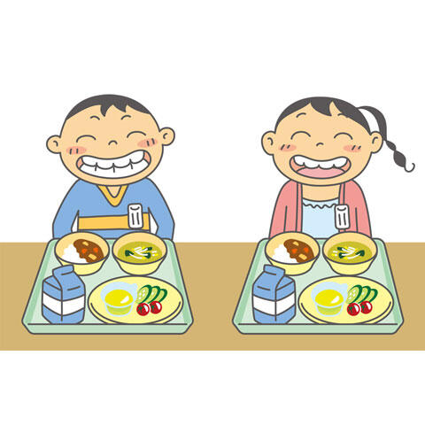 嬉しい給食の時間の子供たち