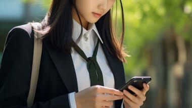 歩きスマホする女子高生　AI生成　