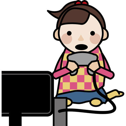 テレビゲームに夢中の女の子