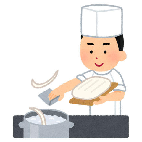 刀削麺（とうしょうめん）の麺を作っている料理人