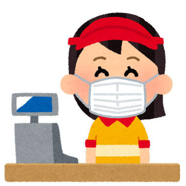 マスクを付けたファーストフードのレジの店員