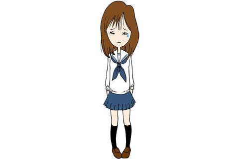 泣いている学生服姿の女子高生