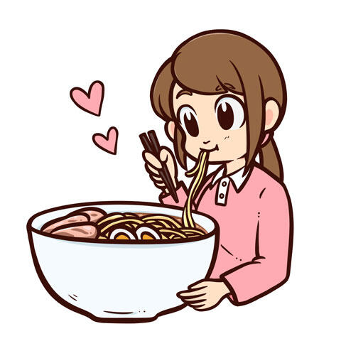 特大ラーメンをすする大食い女性