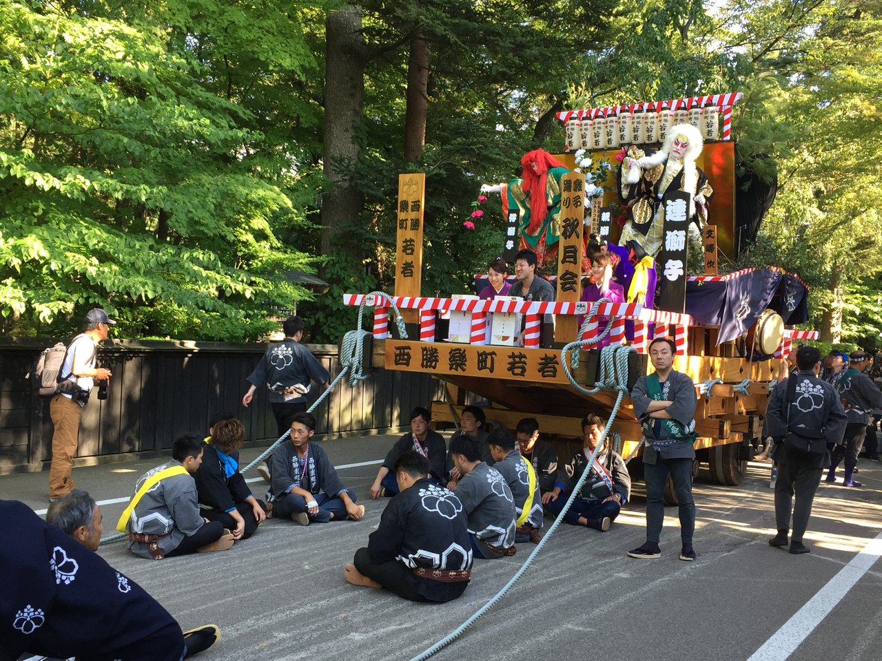 角館のお祭り 疲れた テントの中のネコ