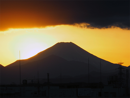 夕日と富士山