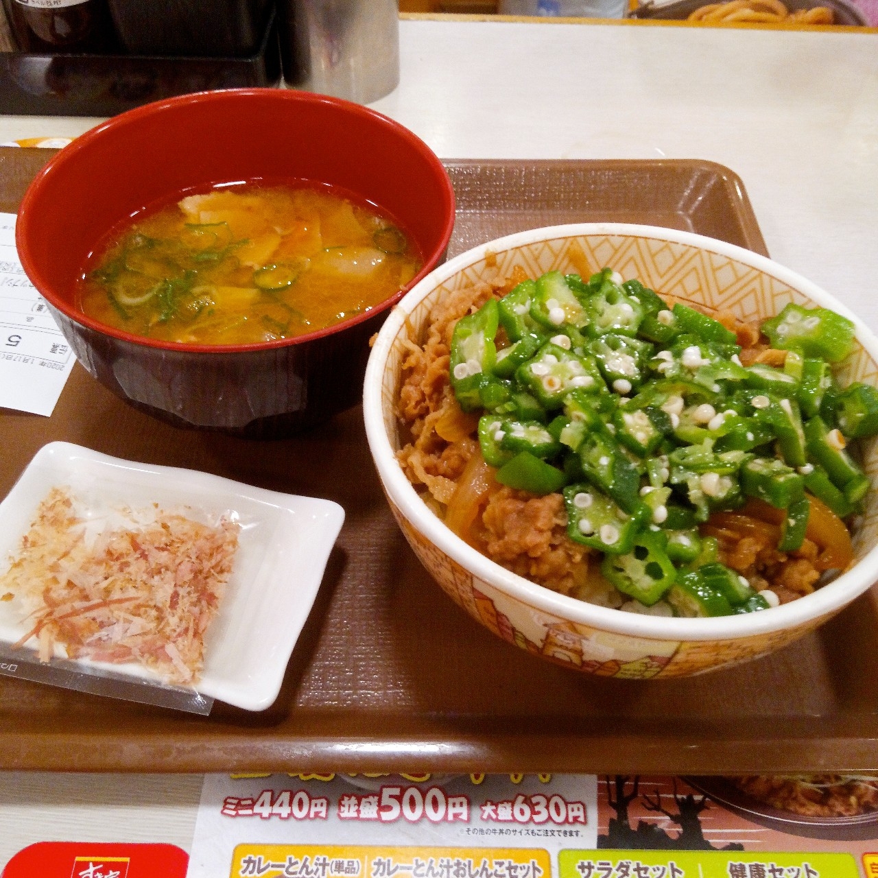 かつぶしオクラ牛丼 僕と磁石と乾電池