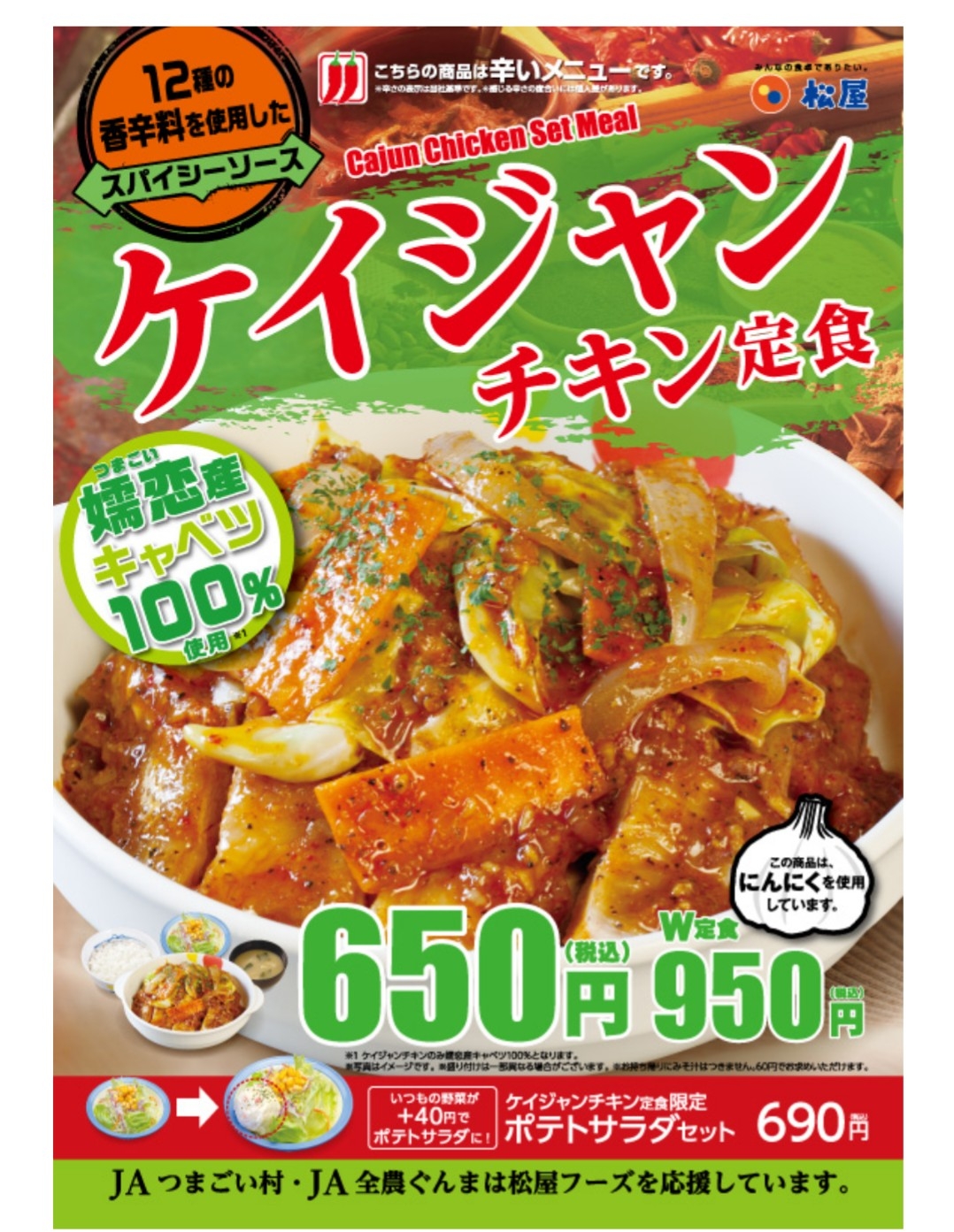 ケイジャンチキンw定食 松屋 僕と磁石と乾電池