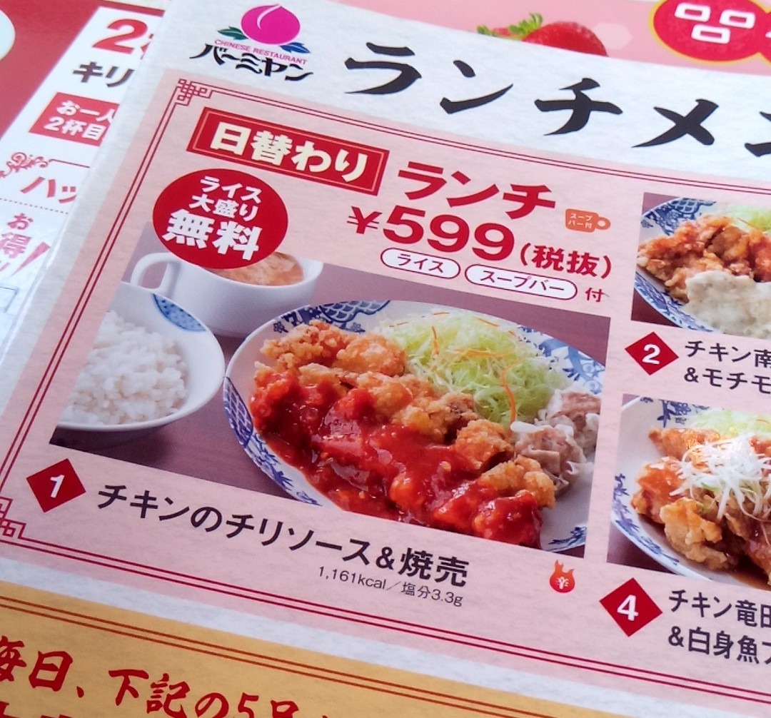 バーミヤンの日替りランチを全メニュー制覇する チキンのチリソース 焼売 僕と磁石と乾電池