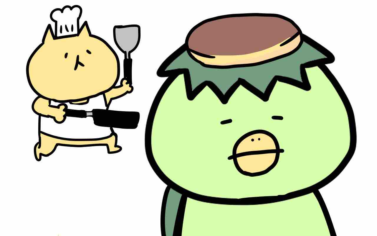 ねこかっぱフリー素材 かっぱっぱのお皿 ねことかっぱのフリー素材