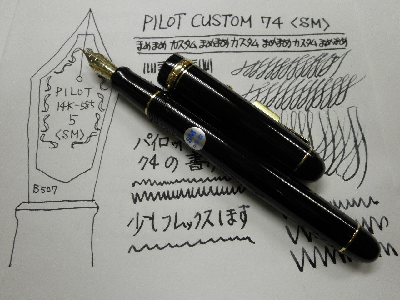 14Kペン先】パイロット カスタム74 中字M ブラック×ゴールド