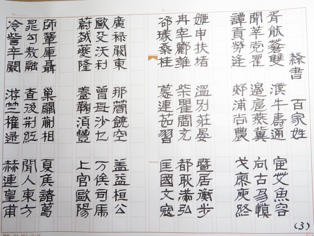 万年筆おやじの備忘録 改造万年筆による隷書筆記の現在地とは（百家姓）③