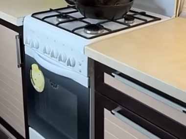 ネコ飼いがフライパンをコンロに置いていた。ちょこんと♪ → いつの間にか猫はこうなった…