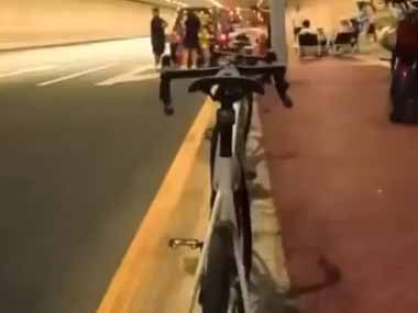 【ネコ】 道路脇に自転車が並んで置いてあった。ここは駐車禁止だ！ → 猫、実力行使です…