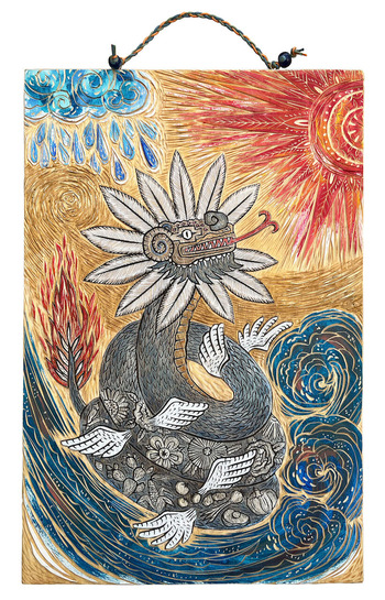 木彫画『ケツァルコアトル』