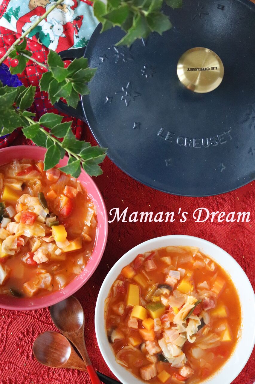 レシピ公開 一人暮らしの息子のためへ ルクルーゼ マルミットで作る ミネストローネ 野菜と魚のおもてなしサロン Maman S Dream 神戸 明石