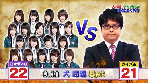 【乃木坂46】乃木坂総戦力 VS クイズ王、ラスト問題は犬の5pt！最後に王の感情が爆発したｗｗｗ【乃木どこ】