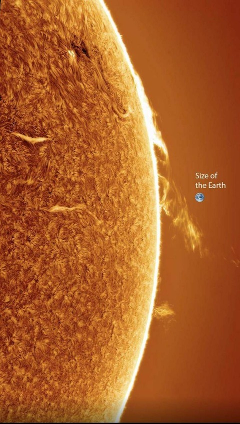 太陽のすぐ隣に地球を置くとこんな感じ…。