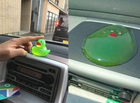熱で溶けてしまったアヒルの人形