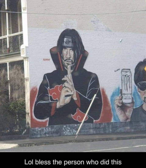 ＮＡＲＵＴＯに扮したキアヌの壁画