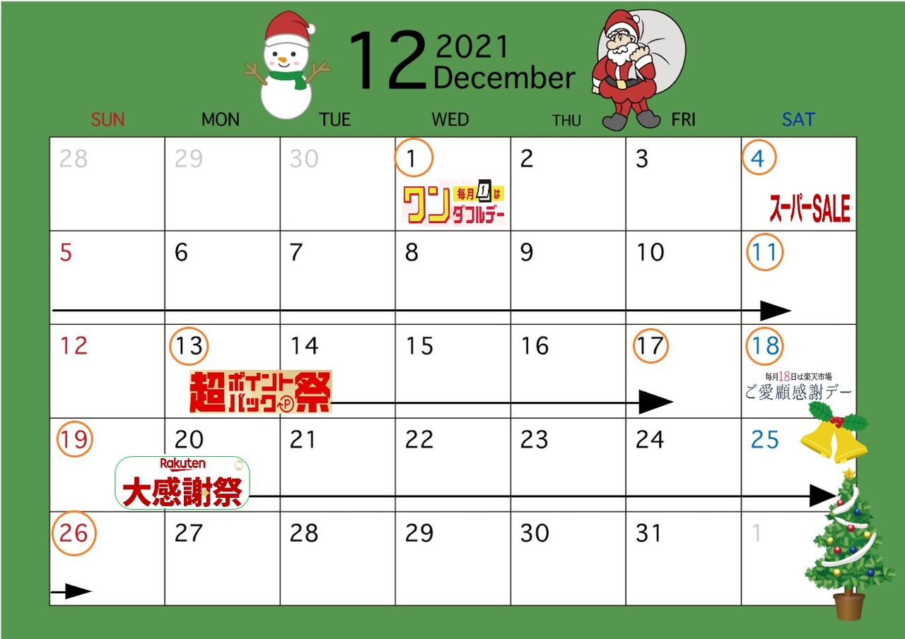21年12月 楽天イベント予想カレンダー ネットでマイルドな生活を