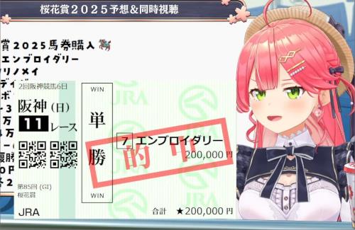 【強い】ホロライブ・さくらみこ、G1桜花賞で100万円の払戻