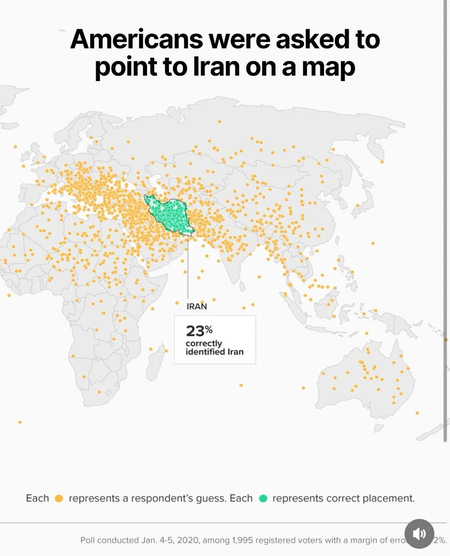 【悲報】アメリカ人「イランの位置…？ここらへんやろ！」→結果