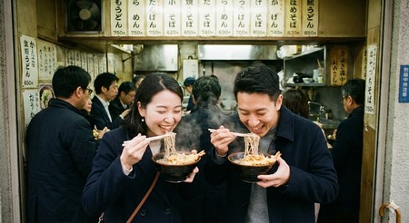 立ち食いそばをめちゃくちゃ美味そうに食う人々ら
