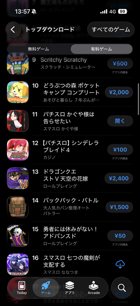 【悲報】Appストアの有料アプリランキング、パチンコスロットだらけ