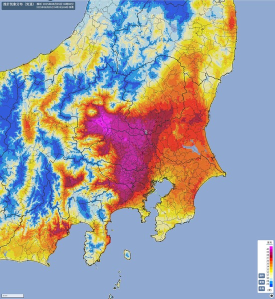 【画像】気温ヒートマップ、見たことない色になる・・・