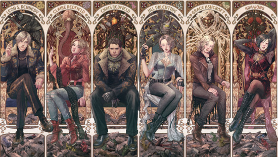 【画像】カプコン「バイオ30周年記念で歴代主人公を並べました（ﾊﾟｼｬ」