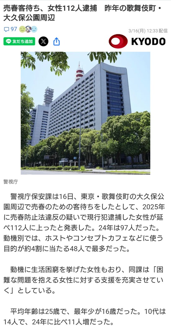 【悲報】立ちんぼ女性、112人も逮捕される・・・