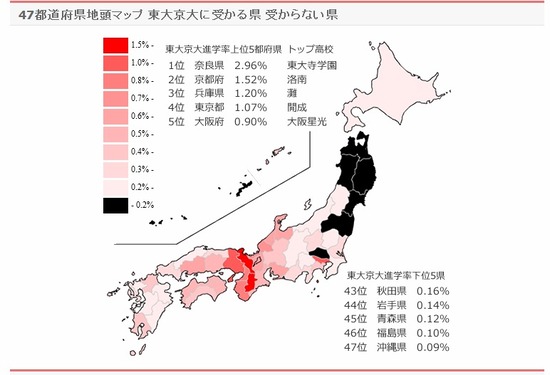 【画像】東大・京大に受かる県、受からない県がこちらｗｗｗｗｗｗｗｗｗ