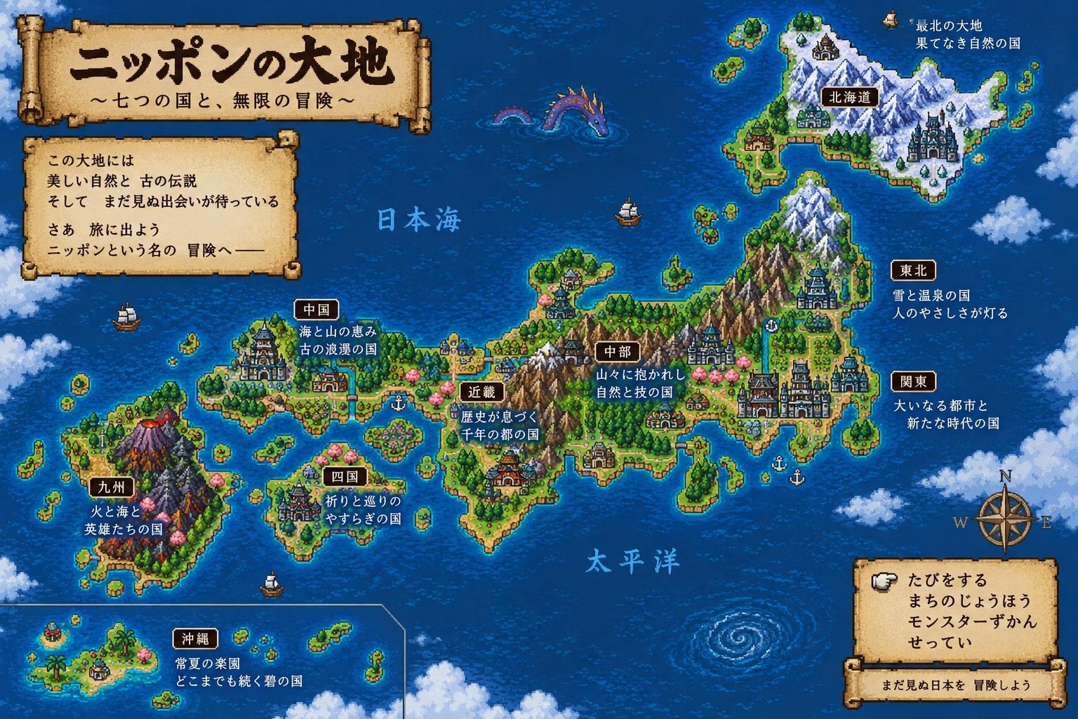 【画像】日本地図をRPG風のマップにしてみたｗｗｗｗｗｗｗｗｗｗｗｗ