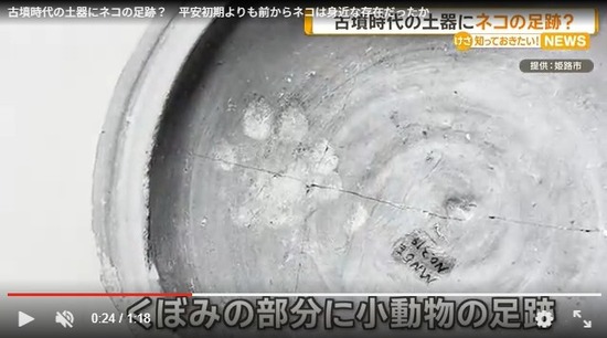 【画像】1600年前の日本の土器文明の時にネコがいた？土器にネコの足跡ｗｗｗ