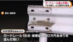 ガードレール盗んだ疑い 「生活費に」63歳男を逮捕 栃木県