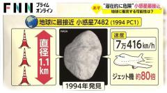 直径1km小惑星が地球接近 最接近は19日午前6時51分