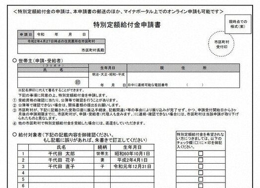 特別定額給付金申請書