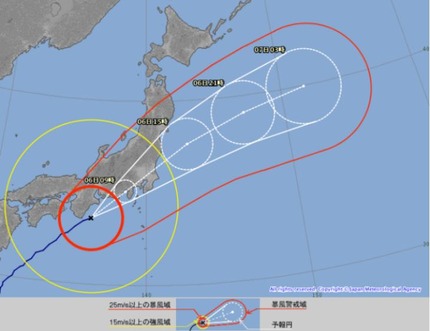 台風18号予報円 10月6日