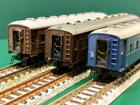 HOゲージ 鉄道模型 オハ35（茶） オハフ33（ブルー）3両セット HOゲージ 鉄道模型 オハ35（茶） オハフ33（ブルー）3両セット