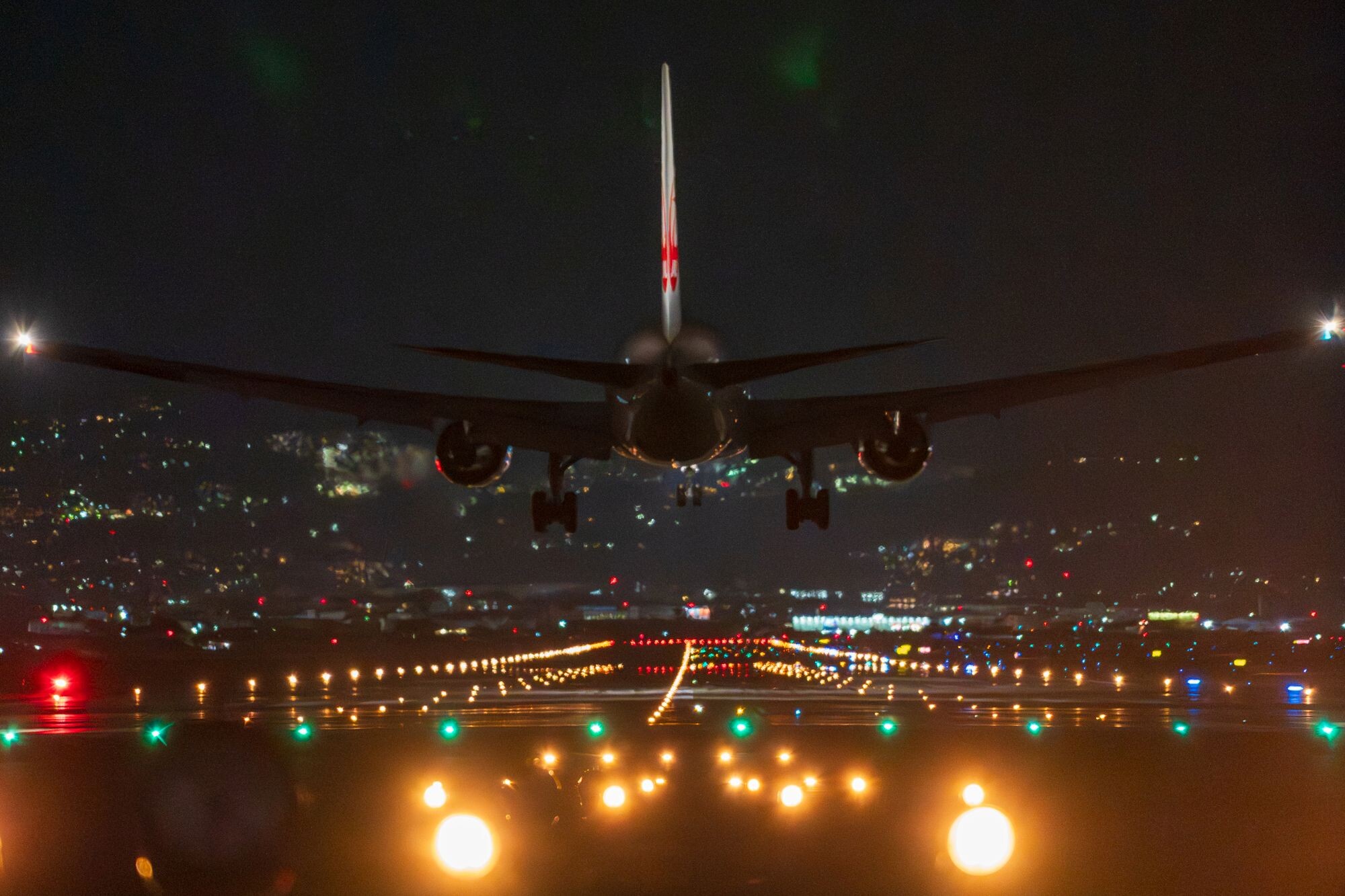 千里川土手で夜の飛行機撮影