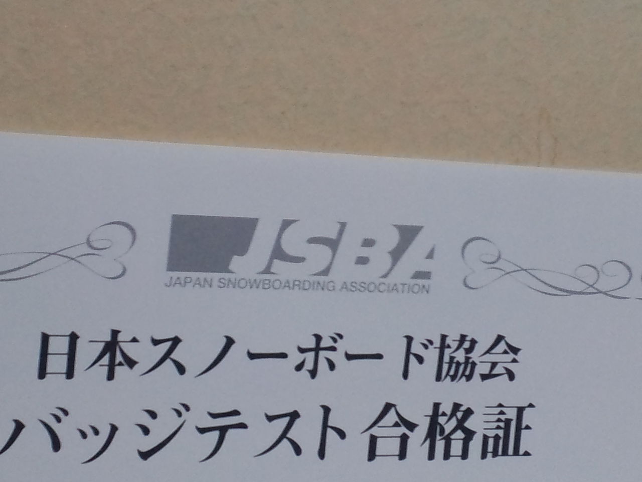ｊｓｂａ日本スノーボード協会バッジテスト合格証 てきとうにやります