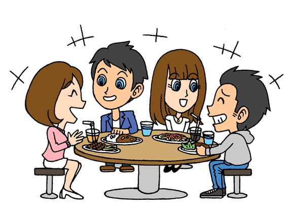 会食をしている男女のイラスト 新型コロナで崖っぷちになった岩手の似顔絵師の奮闘日記