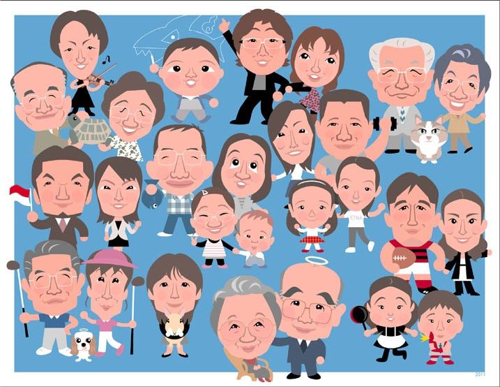 似顔絵 親戚31名が集合 似顔絵の制作 結婚式のウェルカムボードやプレゼントに