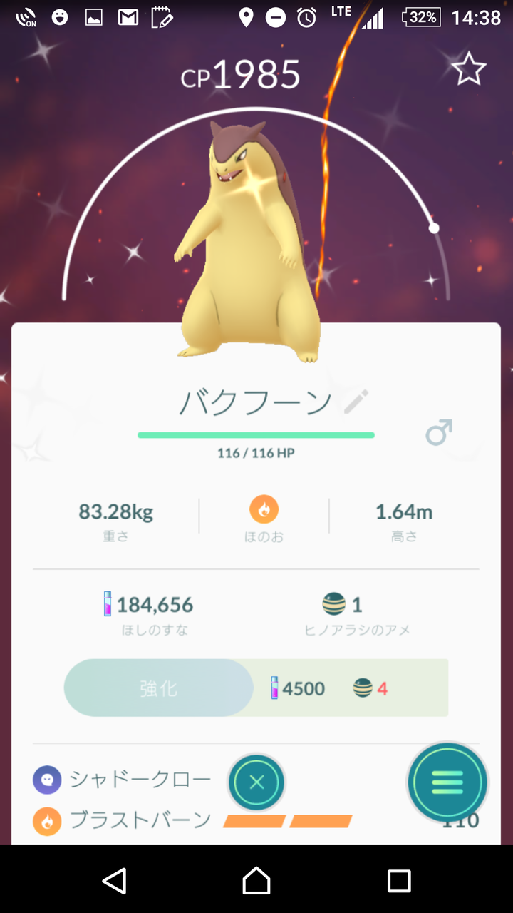 色違い バクフーンgetだぜ ブラストバーン だらだら書くよpokemon Go日記 色違い バクフーンgetだぜ ブラストバーン だらだら書くよpokemon Go日記