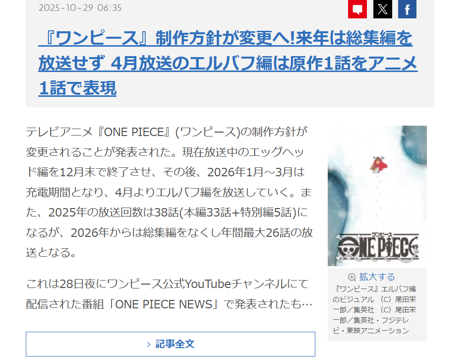 【ニュース,ワンピース】原作1話分をアニメ1話にするってのをまずやめようや・・・|にじげん!デイリー