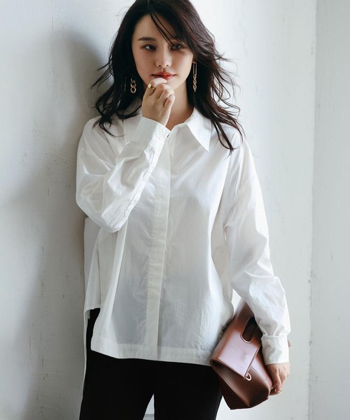 ディープスリットシャツブラウス