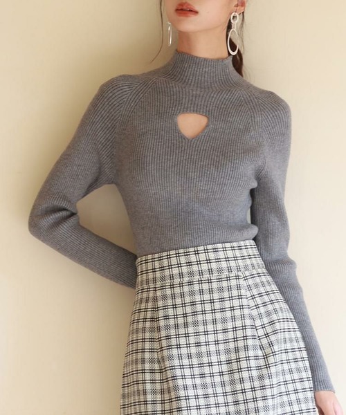 プチハイネックリブ編みニットプルオーバー