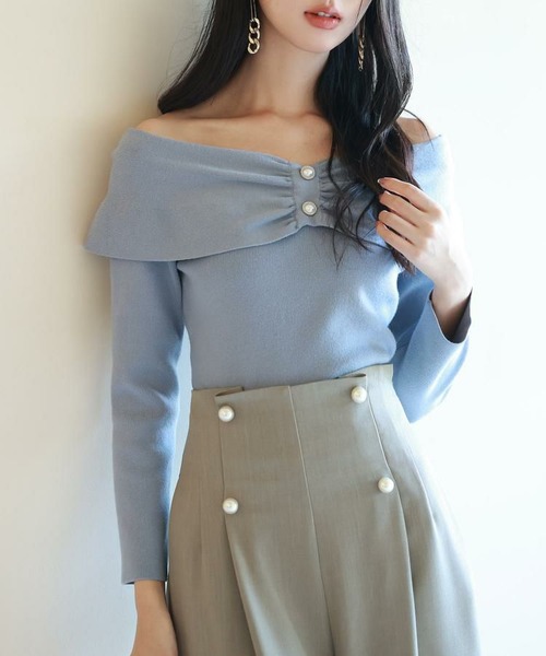 2wayネックケーブ風ニットプルオーバー